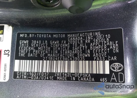 2010 Toyota Corolla S z USA, uszkodzony, nr VIN 2T1BU4EE9AC439035